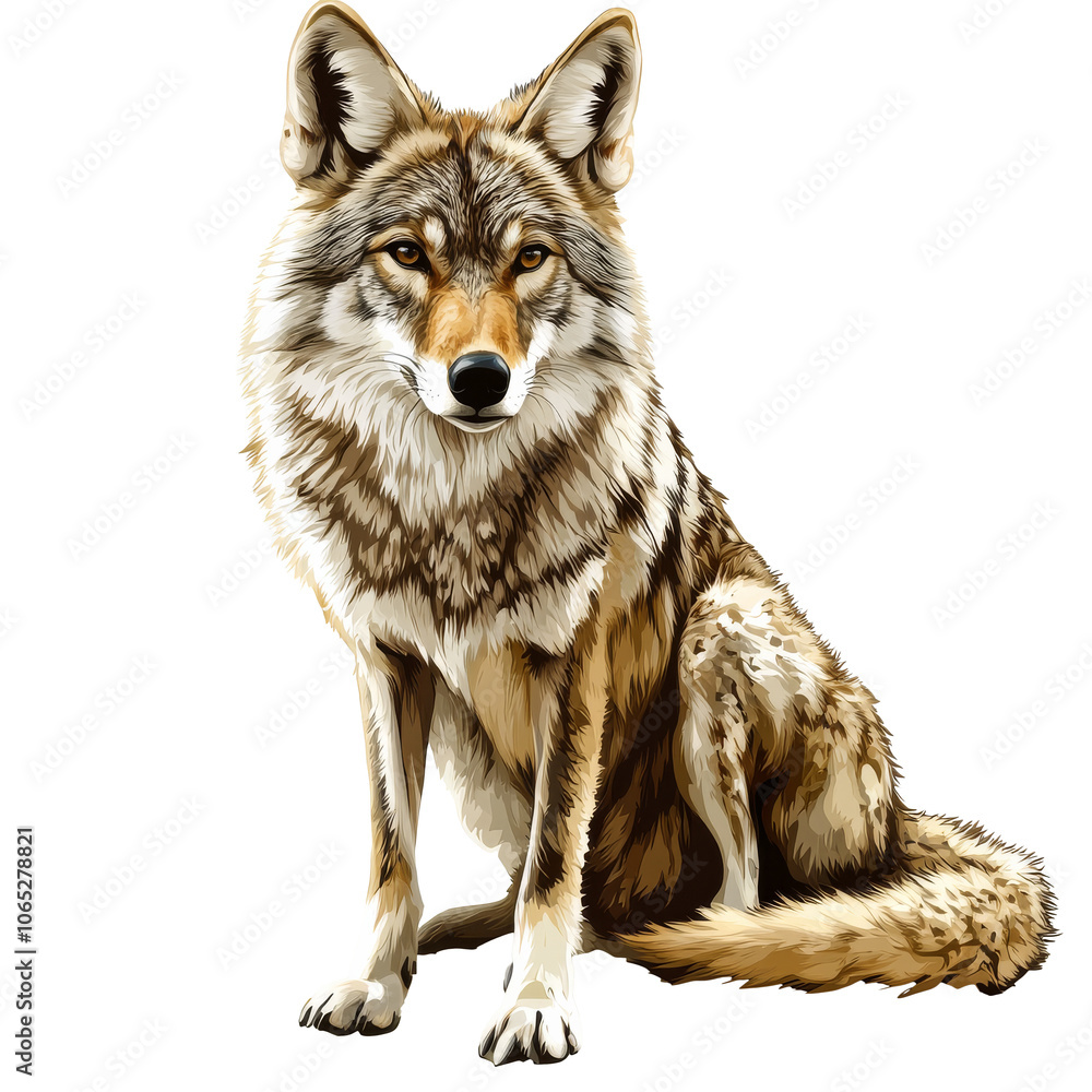 Fototapeta premium Coyote resting in its natural habitat isolated transparent