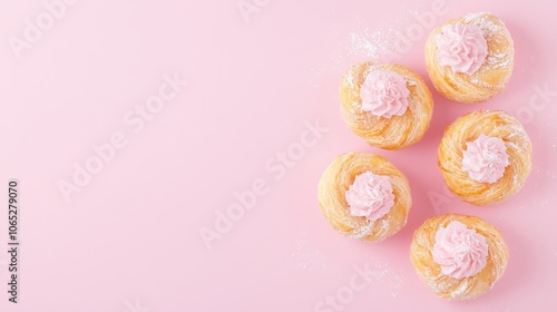 Wallpaper Mural Delight in sweetness indulge in these beautiful pink cream-filled pastries on a soft pink background Torontodigital.ca