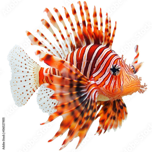 Majestic Lionfish: Nature's Colorful Predator on white background photo