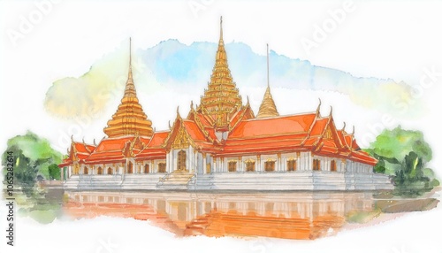 Wallpaper Mural Royal Thai Temple Watercolor Painting  Torontodigital.ca