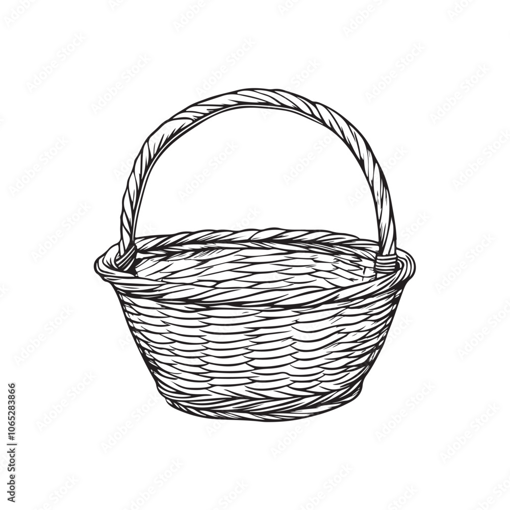 Obraz premium hand drawn empty wicker basket isolated vector illustration on white background