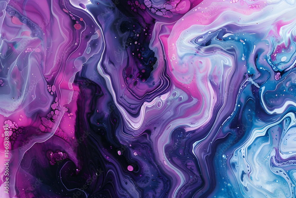 A beautiful marble-like pattern in shades of purple, pink, and blue, a fluid acrylic painting, close-up. A beautiful marble-like pattern in shades of purple, pink, and blue, a fluid acrylic painting, close-up.