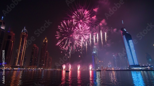 Fireworks Display: Capture stunning fireworks lighting up the night sky, marking the arrival of the New Year.