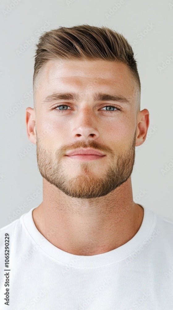 Fototapeta premium A man with a shaved head and a beard