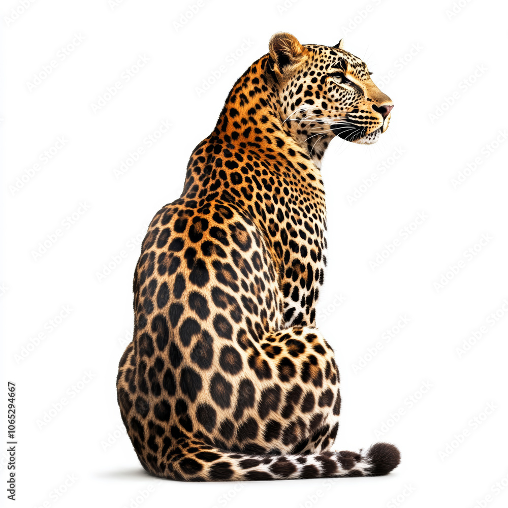 Obraz premium Leopard Sitting on White Background