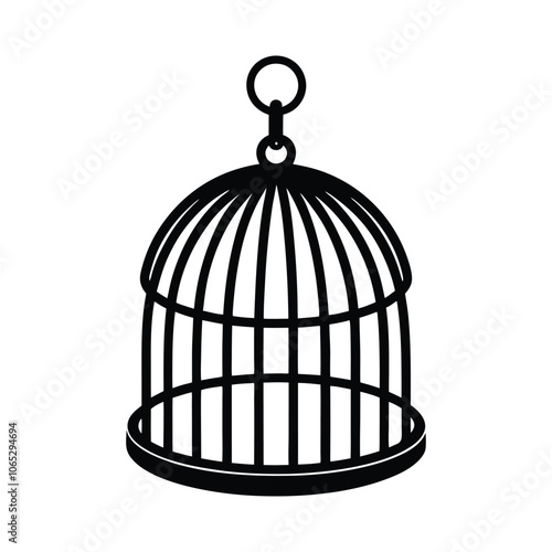 Vintage Bird Cage Silhouette Vector - Elegant Black and White Illustration for Ornamental Decor, Nature Art & Classic Design photo