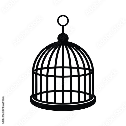 Vintage Bird Cage Silhouette Vector - Elegant Black and White Illustration for Ornamental Decor, Nature Art & Classic Design photo