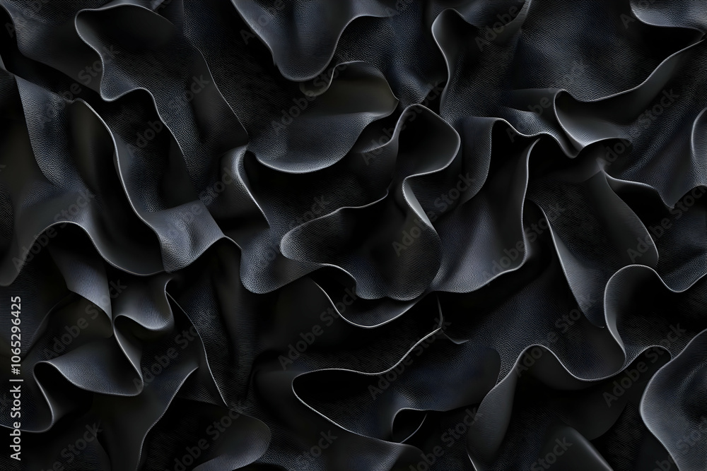 Fototapeta premium Abstract black fabric texture with flowing, wavy patterns.