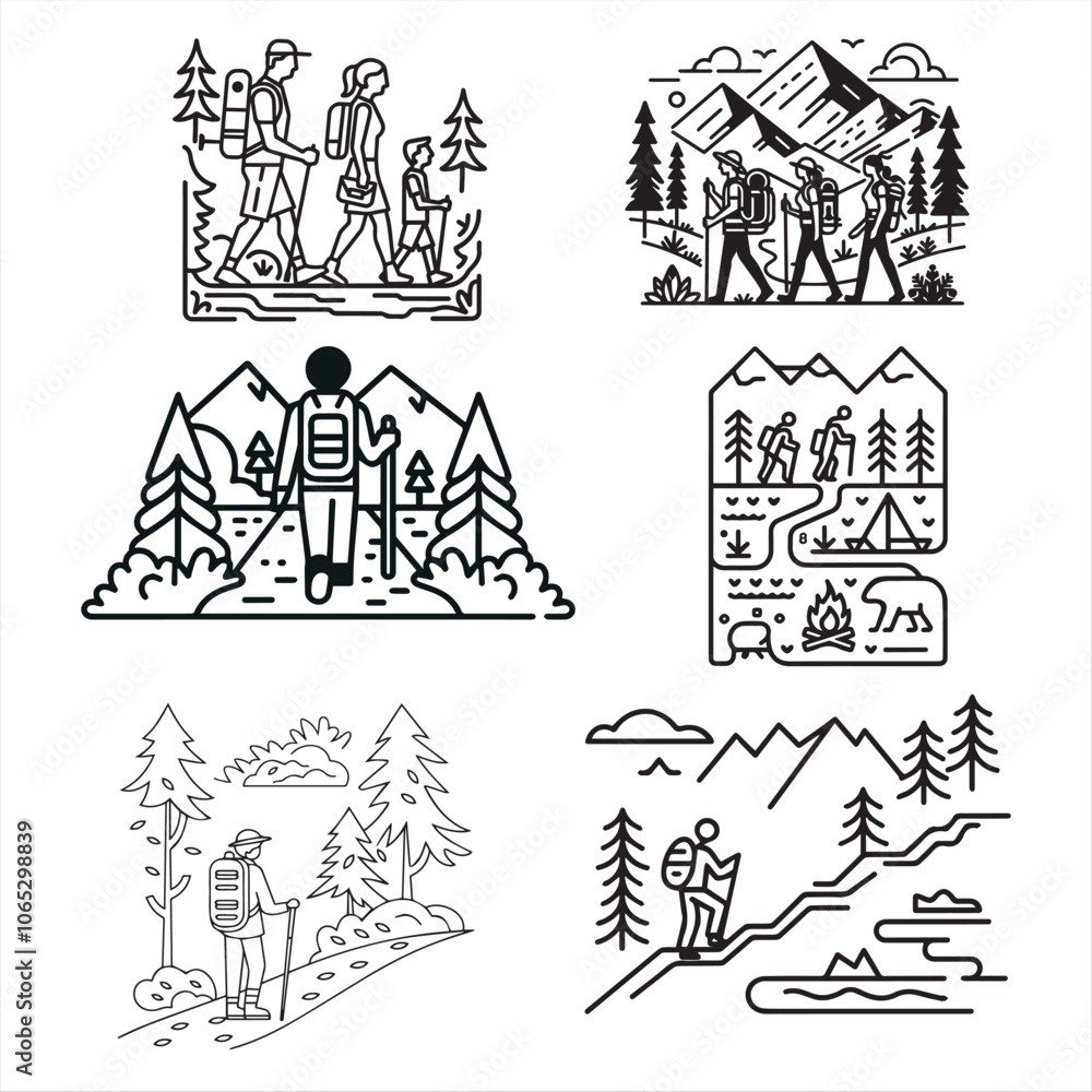 Obraz premium Hand drawn Mountains and Clouds isolated on transparent background. Vector illustration.