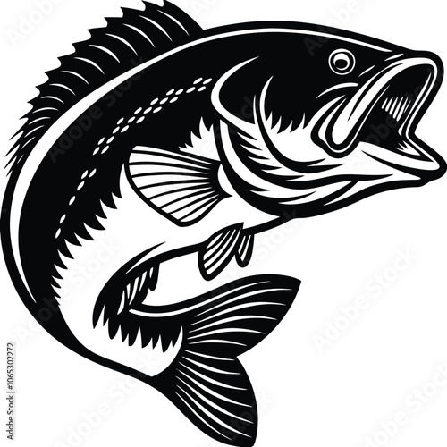 Bass fish silhouette vector art icon isolated on white background