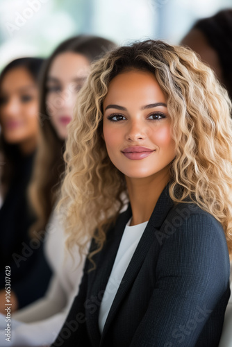 Wallpaper Mural A woman with beautiful curly hair listens attentively during a networking event, focused on discussions around her Torontodigital.ca