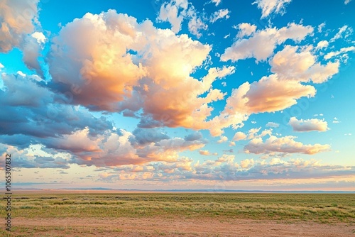 Scenic cloud formations over a vast open landscape photo