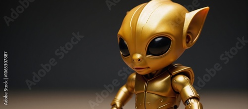 A shining golden futuristic alien with rock-themed design photo