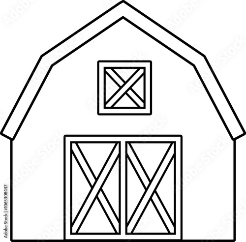 Farm barn outline vector.
Isolated barn coloring drawing svg.