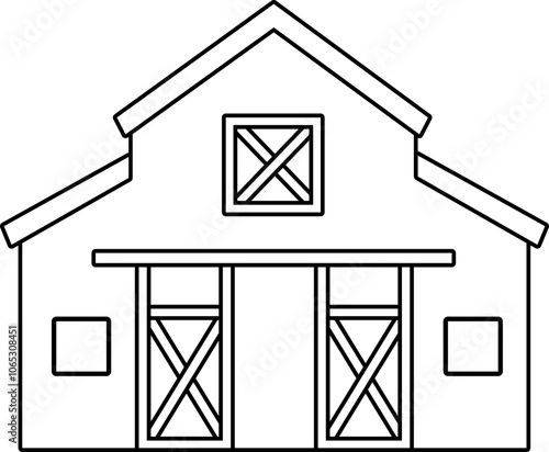 Farm barn outline vector.
Isolated barn coloring drawing svg.