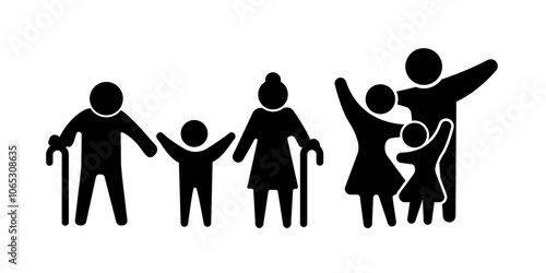 Big happy family consisting of a father, mother, daughter, son, grandparents posing together. I