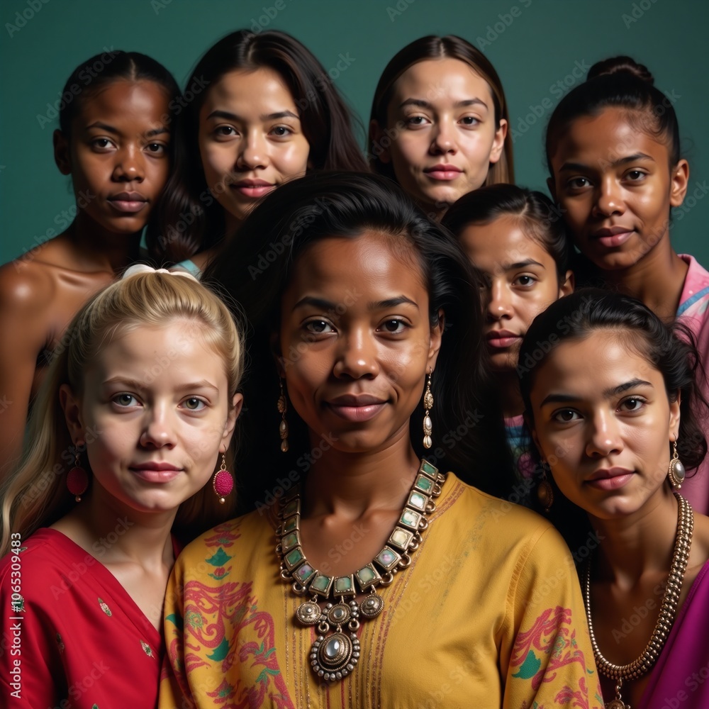 Obraz premium Image showcases diverse faces in vibrant colors highlighting multiple cultures and promoting unity against prejudice and discrimination