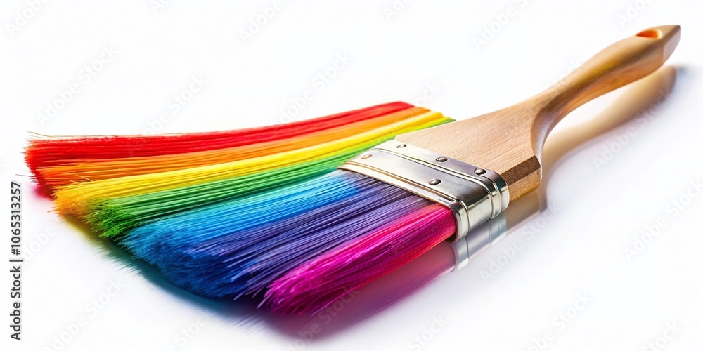 Fototapeta premium Colorful Art Paint Brush on Rainbow Background - Tilt-Shift Photography for Creative Expressions, Painting, and Watercolor Techniques