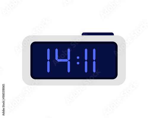 Rectangular digital alarm clock with time numbers on LED screen vector illustration