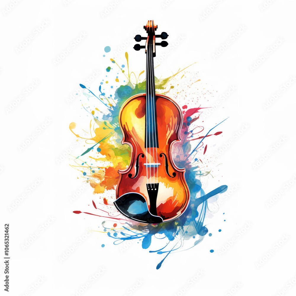 Fototapeta premium Colorful Violin with Paint Splashes