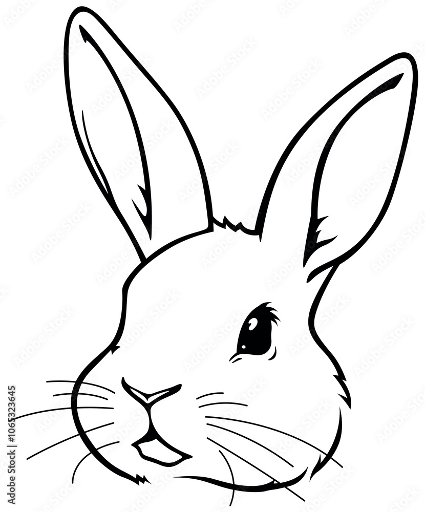 Fototapeta premium Black Drawing of Rabbit Head Isolated on White Background