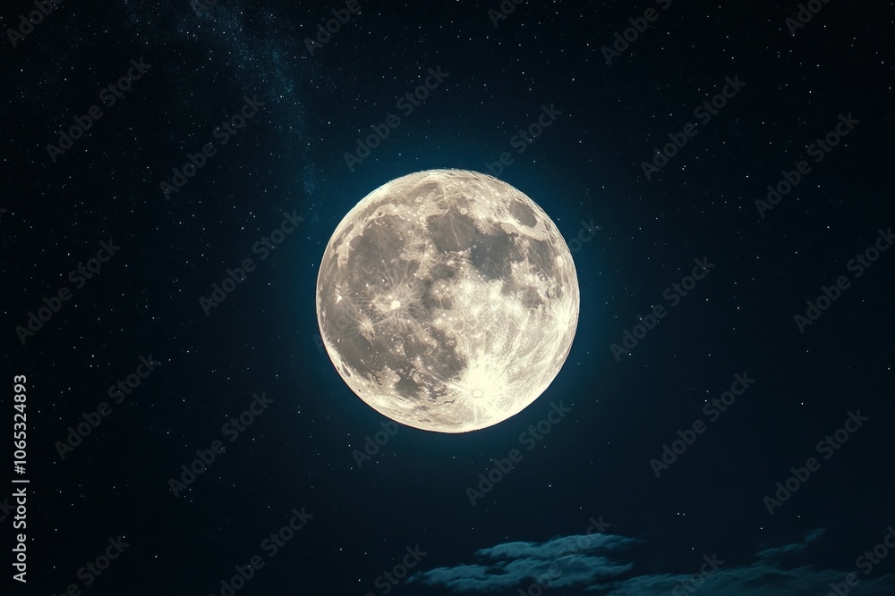 Fototapeta premium Bright Moon Shining in Starry Night Sky