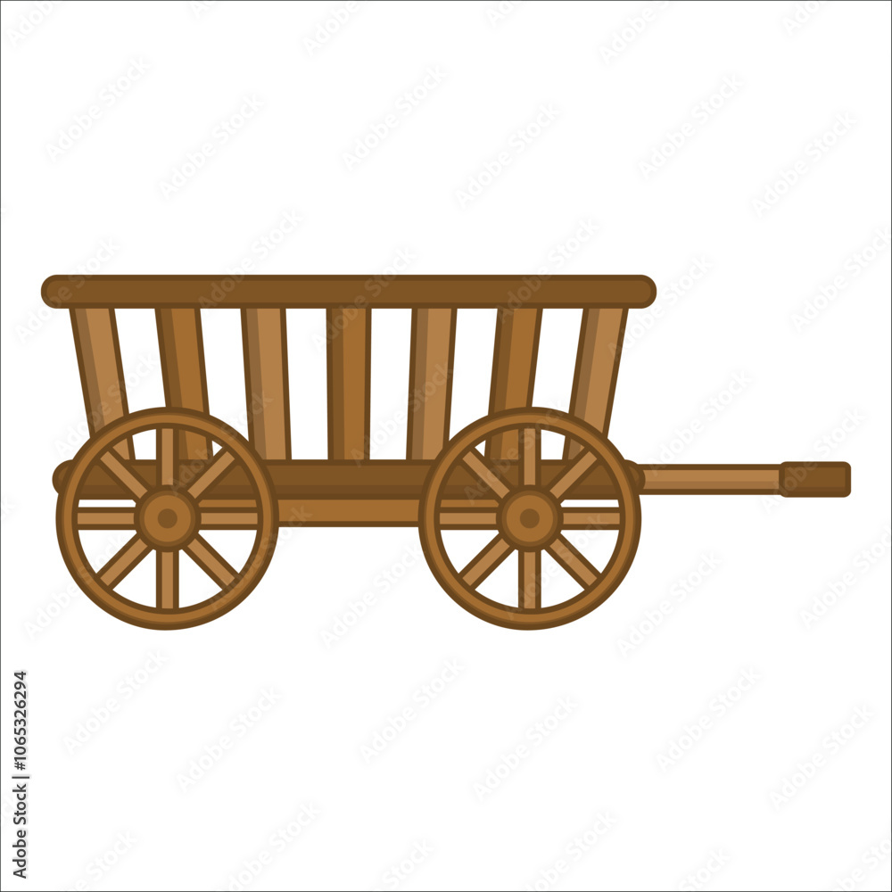 Fototapeta premium wooden farm wheelbarrow isolated on white background. Heavy agricultural machinery cartoon style.