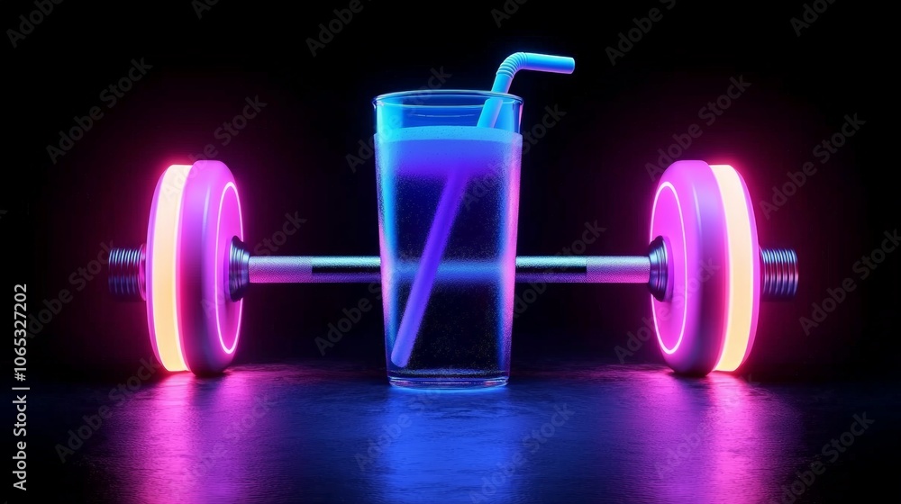Protein Drinks with Muscle Weights model and Vibrant Energy in 3D Illustration Protein Drinks with Muscle Weights model and Vibrant Energy in 3D Illustration