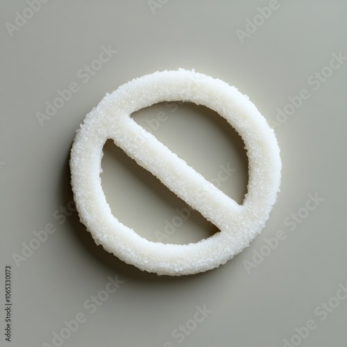 Sugar-Free Concept: No Sugar Symbol Made of Granulated Sugar Against a Neutral Background photo