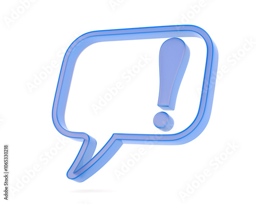 Blue Speech bubble and exclamation point on white background. Isolated 3D ill...