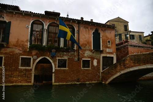 Swedish convolute in Venice Italy along the canal 