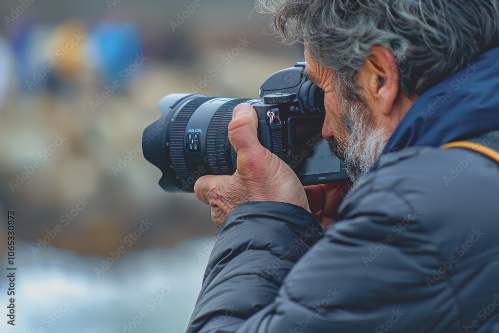 Fototapeta premium Man taking a photo with a professional camera.