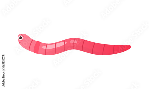 Cute pink worm crawling in curved pose, creature of garden soil vector illustration