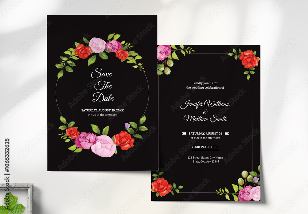 Program Invitation Layout Black Black Wedding Invitation Card Layout Stock Template | Adobe Stock