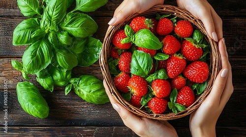 Fresh Strawberries in Basket Held by Hands