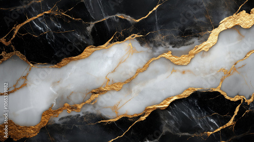 Ethereal Marble. This elegant image of black and white marble with gold accents. The interplay of dark and light with shimmering gold lines gives it a luxurious and timeless appeal
