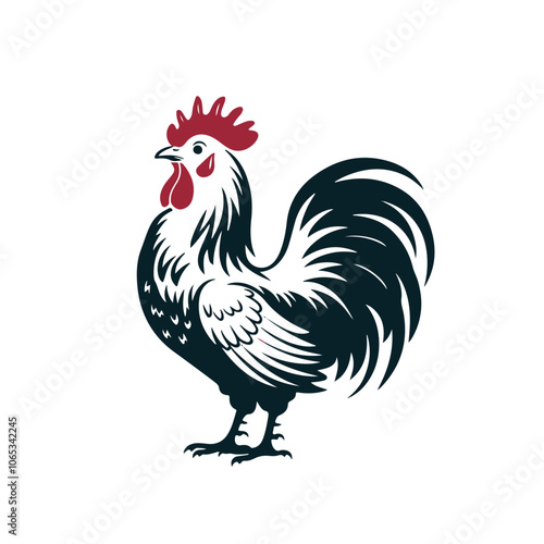 A silhouette of a cockerel with its wings spread out against a white background.