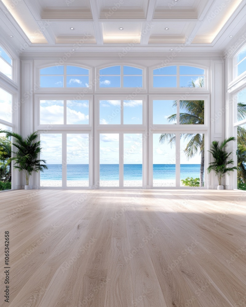Obraz premium Bright Minimalist Coastal Fitness Room with Natural Light