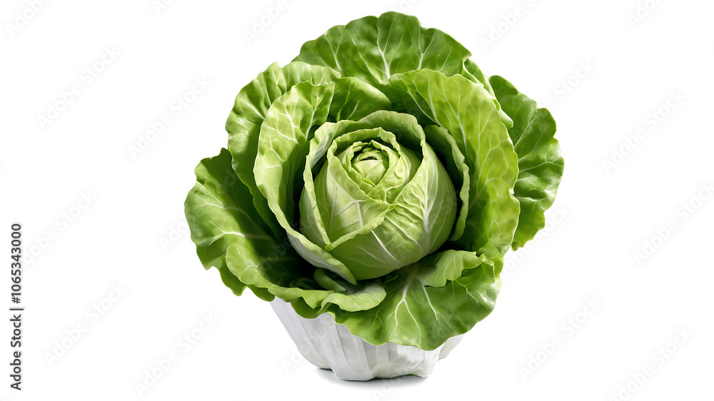 Fototapeta premium Fresh Lettuce Isolated on White Background for Culinary and Nutritional Use in Healthy Diets