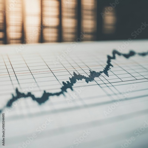 Lackluster economic growth shown with sparse stock growth charts, close up on flat lines, grayish tones, Double exposure silhouette with slow economic indicators photo