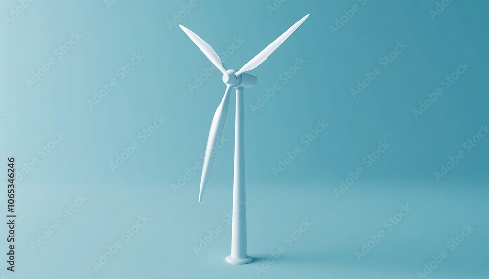 Sleek and modern 3D wind turbine model representing renewable energy solutions for a sustainable future, aligned with the goal of net zero emissions. Sleek and modern 3D wind turbine model representing renewable energy solutions for a sustainable future, aligned with the goal of net zero emissions.