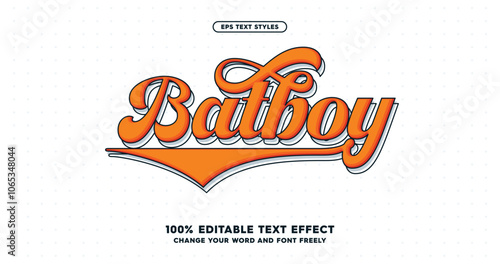 Batboy: Energetic, baseball-inspired text effect with dynamic style. Perfect for American baseball club designs. Fully editable for sports-themed projects