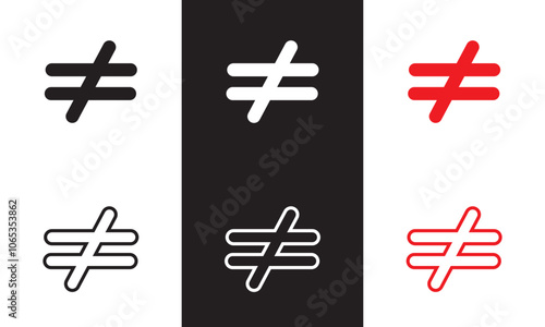 Inequality sign symbol icon . isolated on white and black background. Vector illustration. EPS 10   