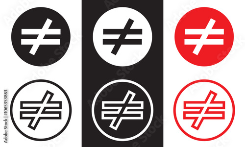 Inequality sign symbol icon . isolated on white and black background. Vector illustration. EPS 10   