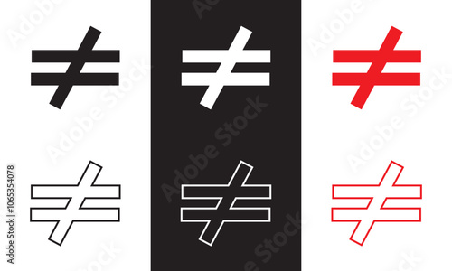 Inequality sign symbol icon . isolated on white and black background. Vector illustration. EPS 10   