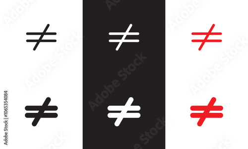 Inequality sign symbol icon . isolated on white and black background. Vector illustration. EPS 10   