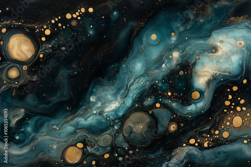 Deep green and gold marble like surface photo