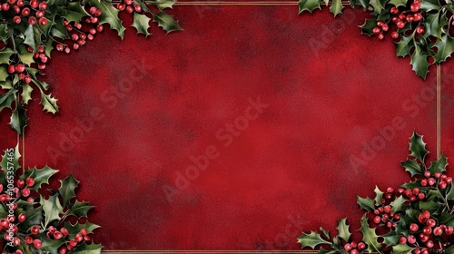 Wallpaper Mural Elegant red Christmas border with subtle holly and berry accents, perfect for holiday greetings. Torontodigital.ca