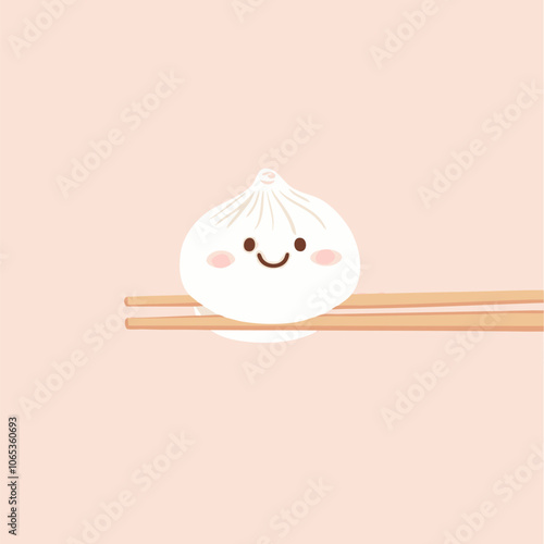 A cute cartoon dumpling character with chopsticks