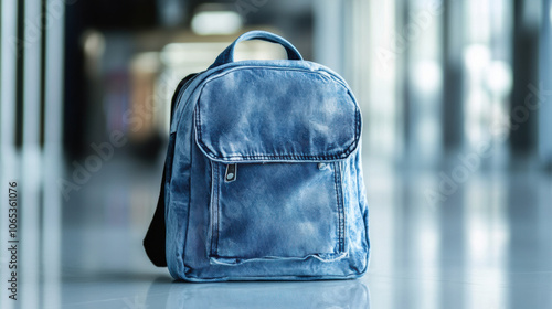 Blue denim backpack with distressed detailing, stylish and practical accessory